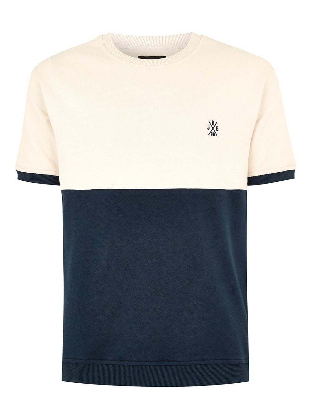 Jog On London: Premium Lightweight Short Sleeve Cream/Navy Panel Sweatshirt
