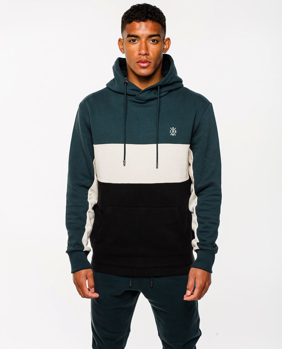 Premium Deep Green, Cream, Black Panel Hoodie