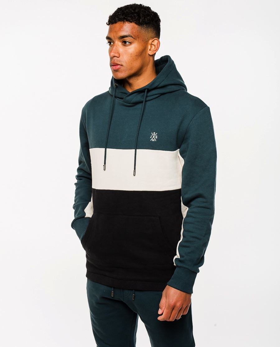 Premium Deep Green, Cream, Black Panel Hoodie