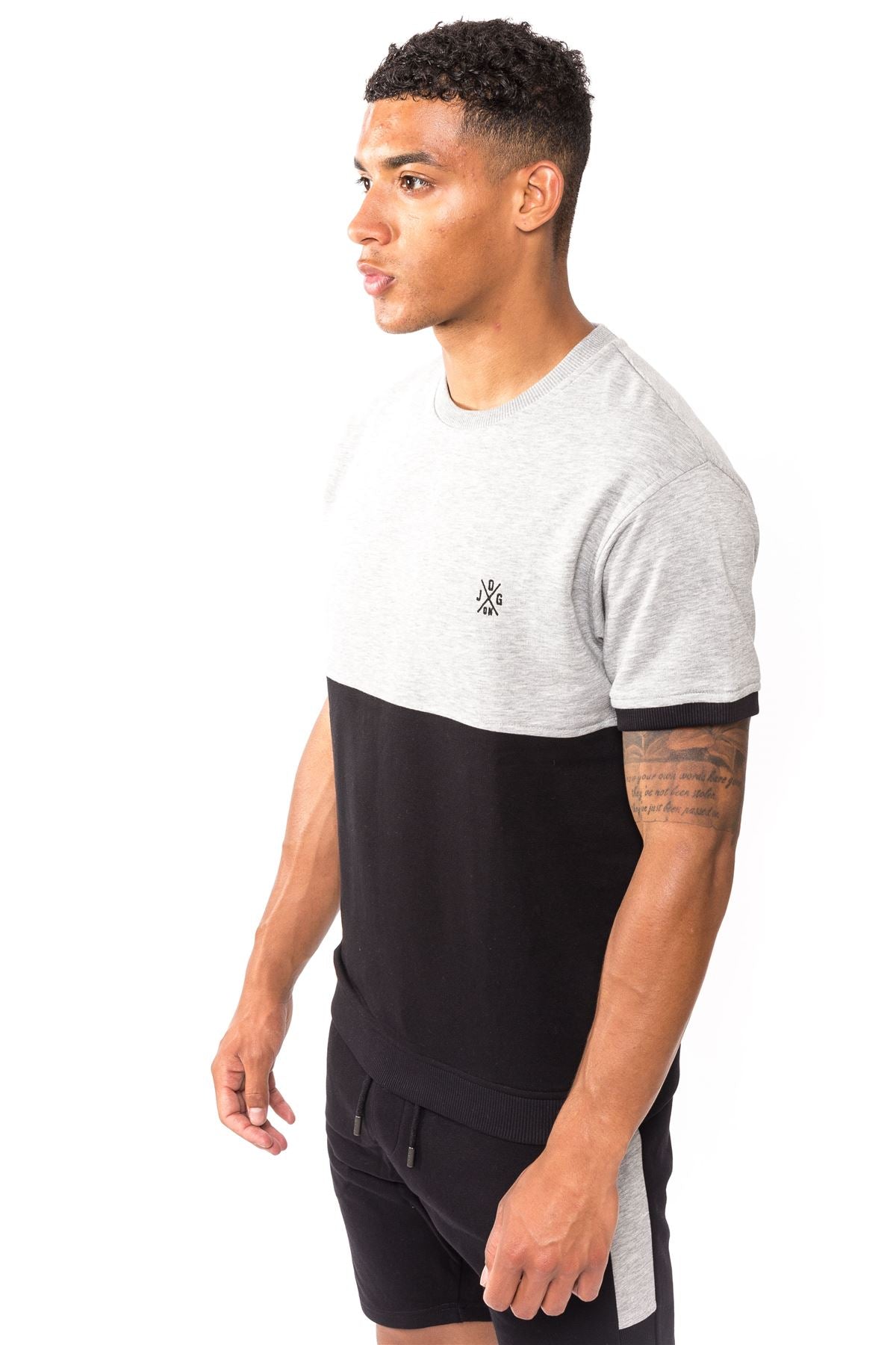 Jog On London: Premium Lightweight Short Sleeve Black/Grey Panel T-Shirt