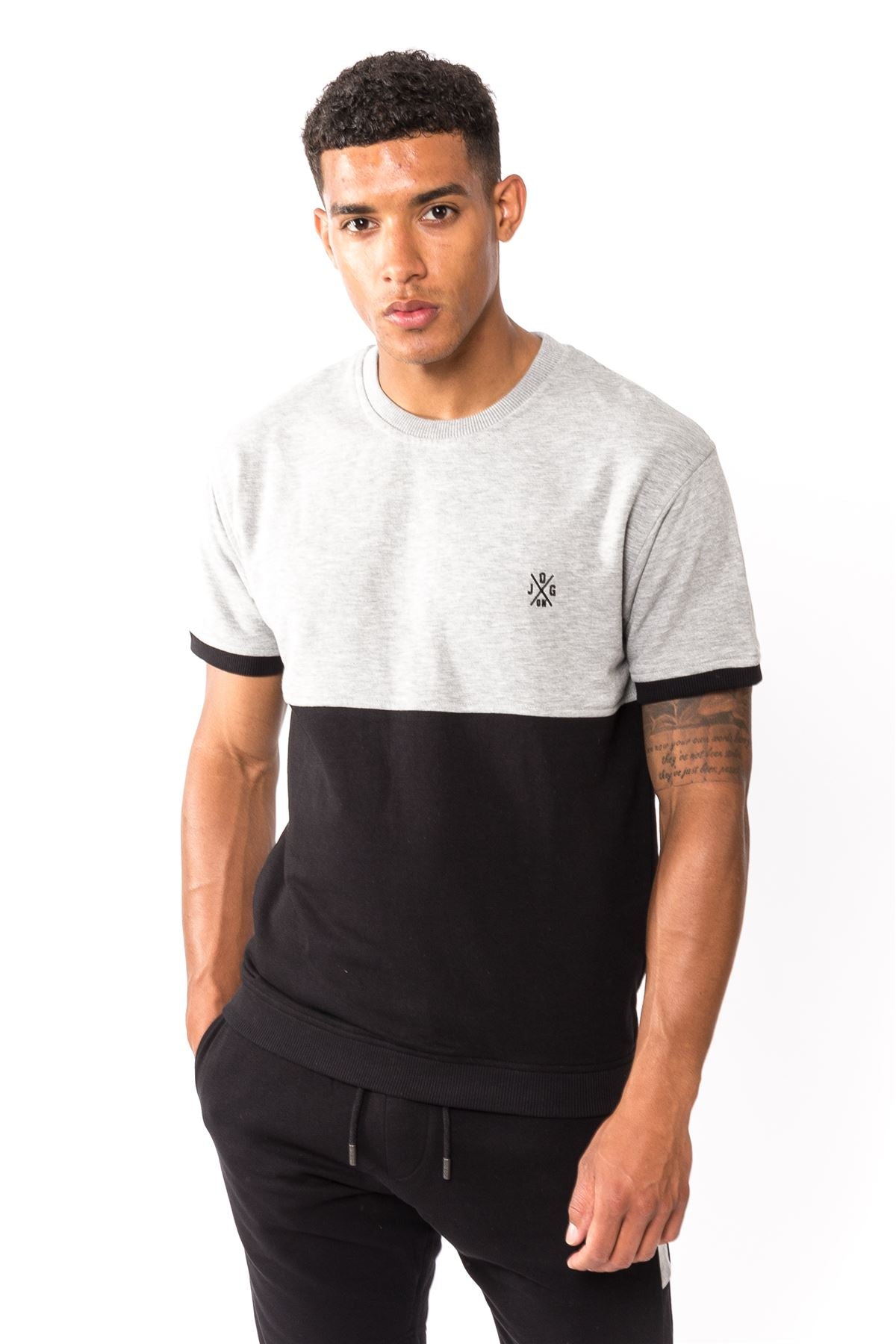 Jog On London: Premium Lightweight Short Sleeve Black/Grey Panel T-Shirt