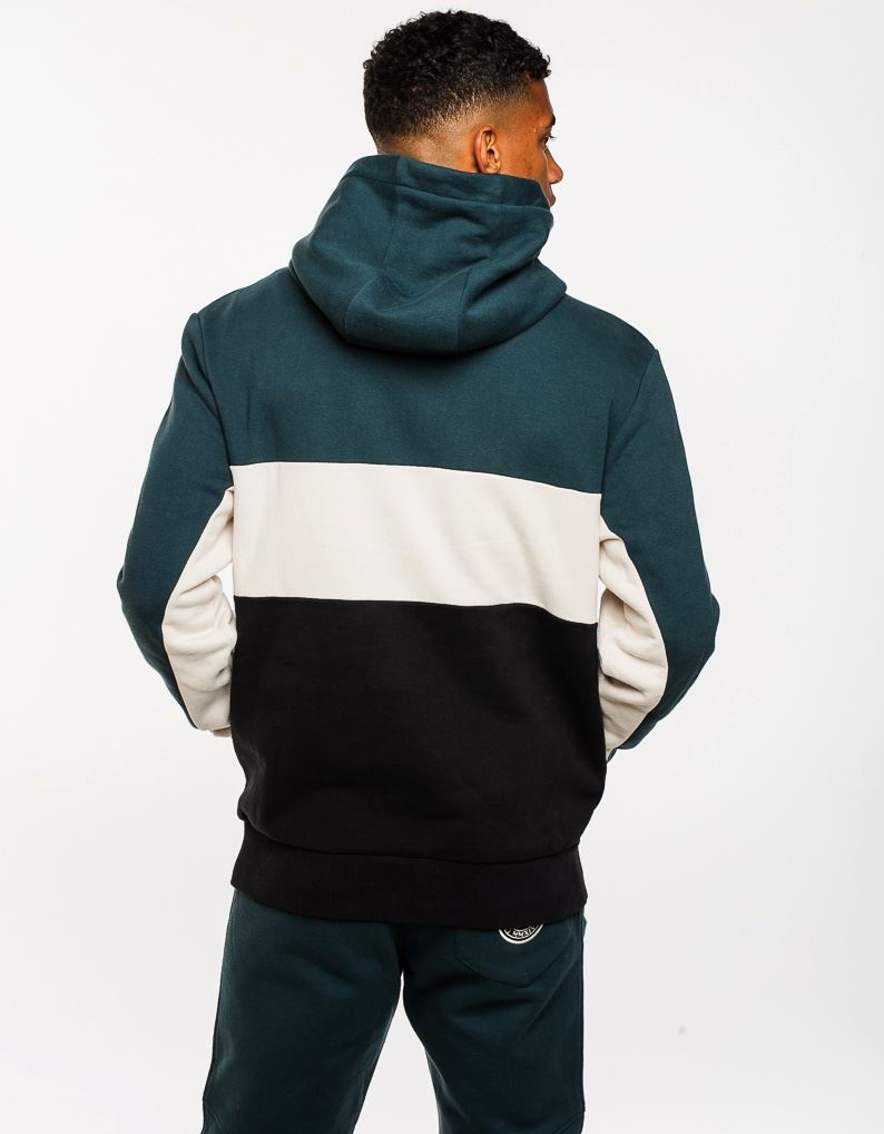 Premium Deep Green, Cream, Black Panel Hoodie