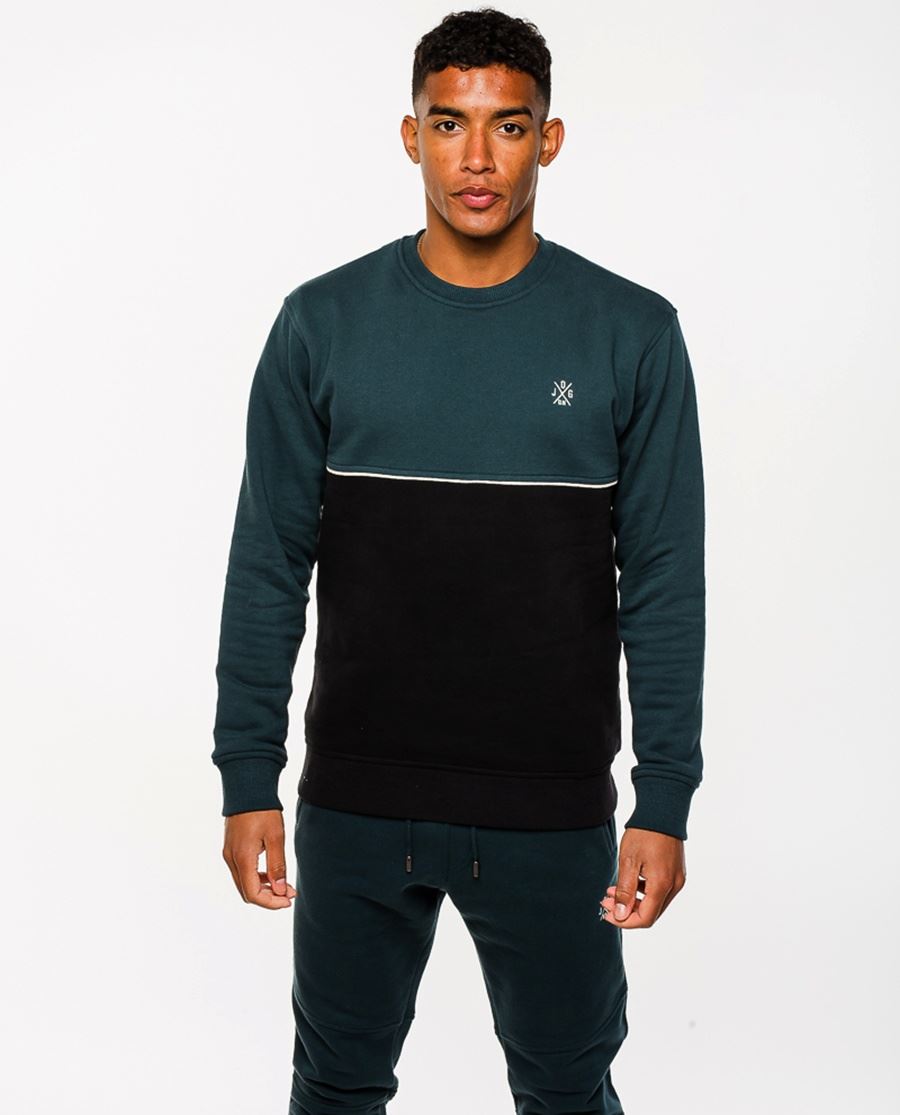 Jog On: Premium Deep Green/Black Panel Sweatshirt
