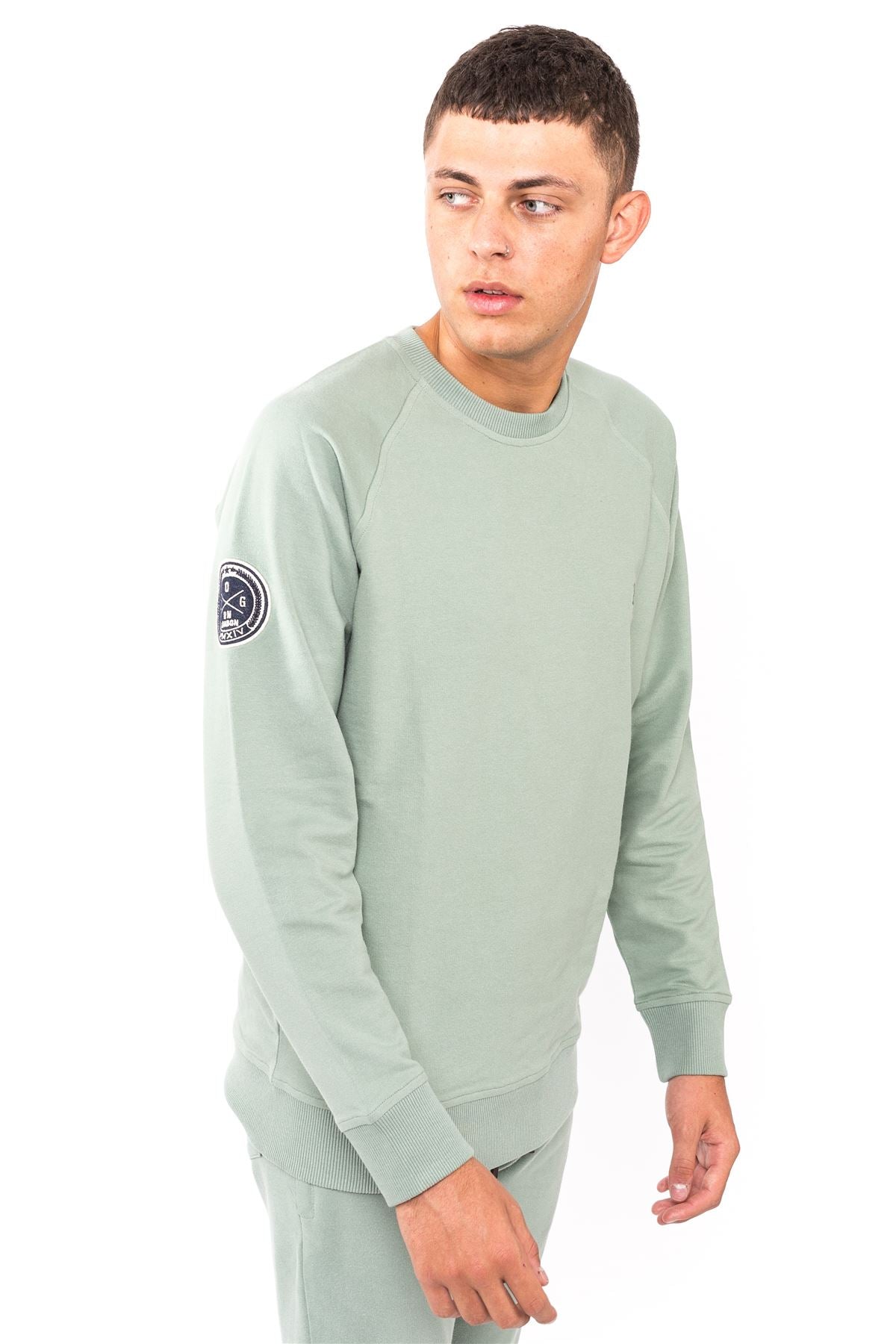 Jog On London: Premium Lightweight Long-sleeved Sage Green Raglan Sweatshirt