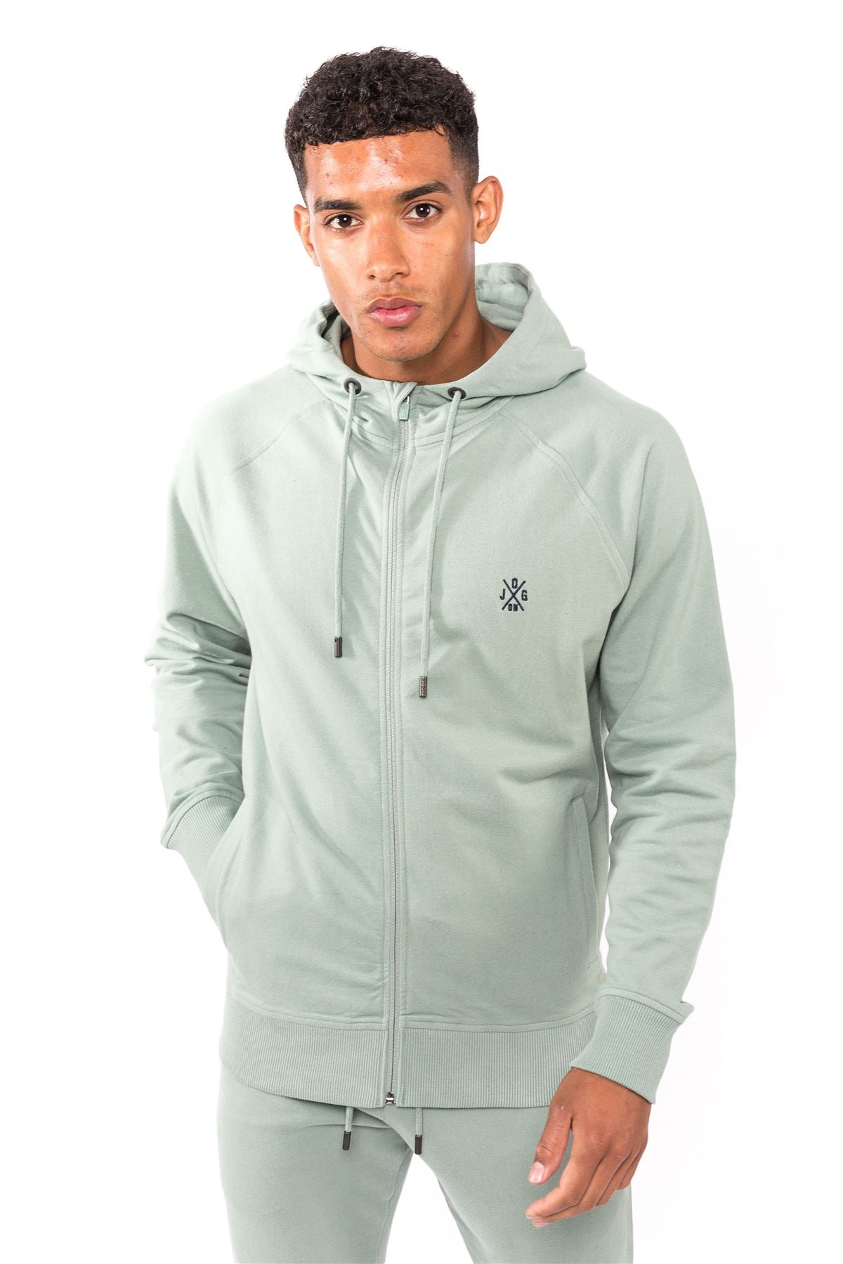 Jog On London Sage Green Lightweight Zipped Hoodie
