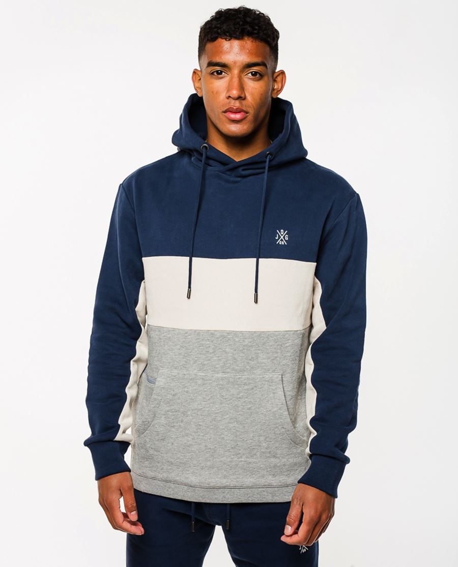 Jog On: Premium Navy/Cream/Grey Panel Hoodie