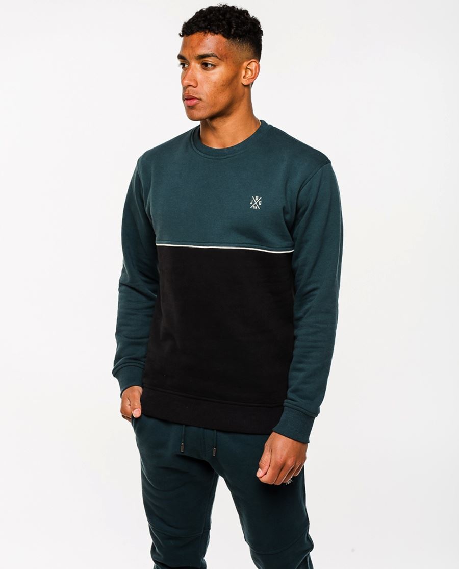 Jog On: Premium Deep Green/Black Panel Sweatshirt