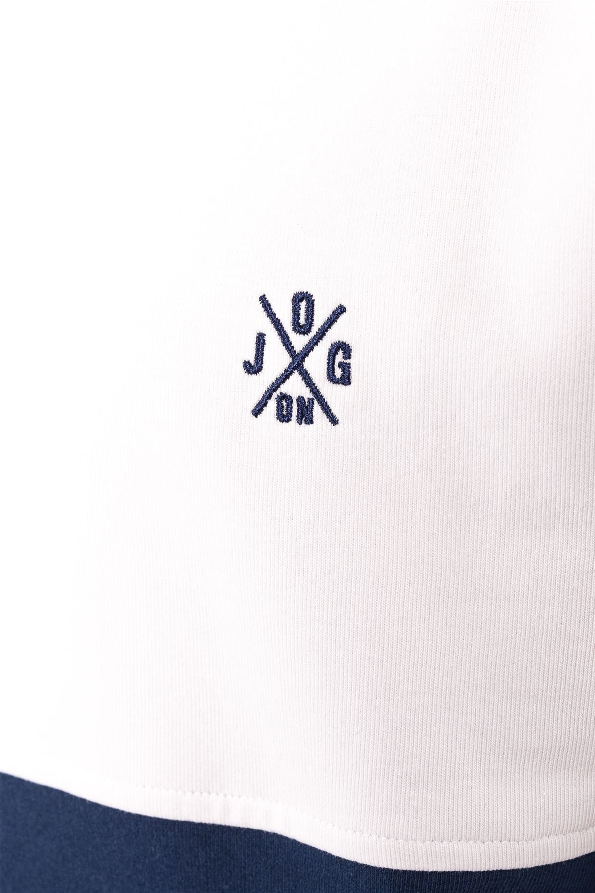 Jog On London: Premium Lightweight Short Sleeve Cream/Navy Panel Sweatshirt