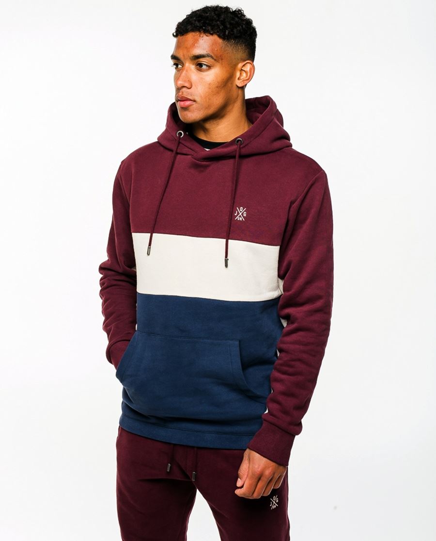 Jog On: Burgundy/Cream/Navy Panel Hoodie