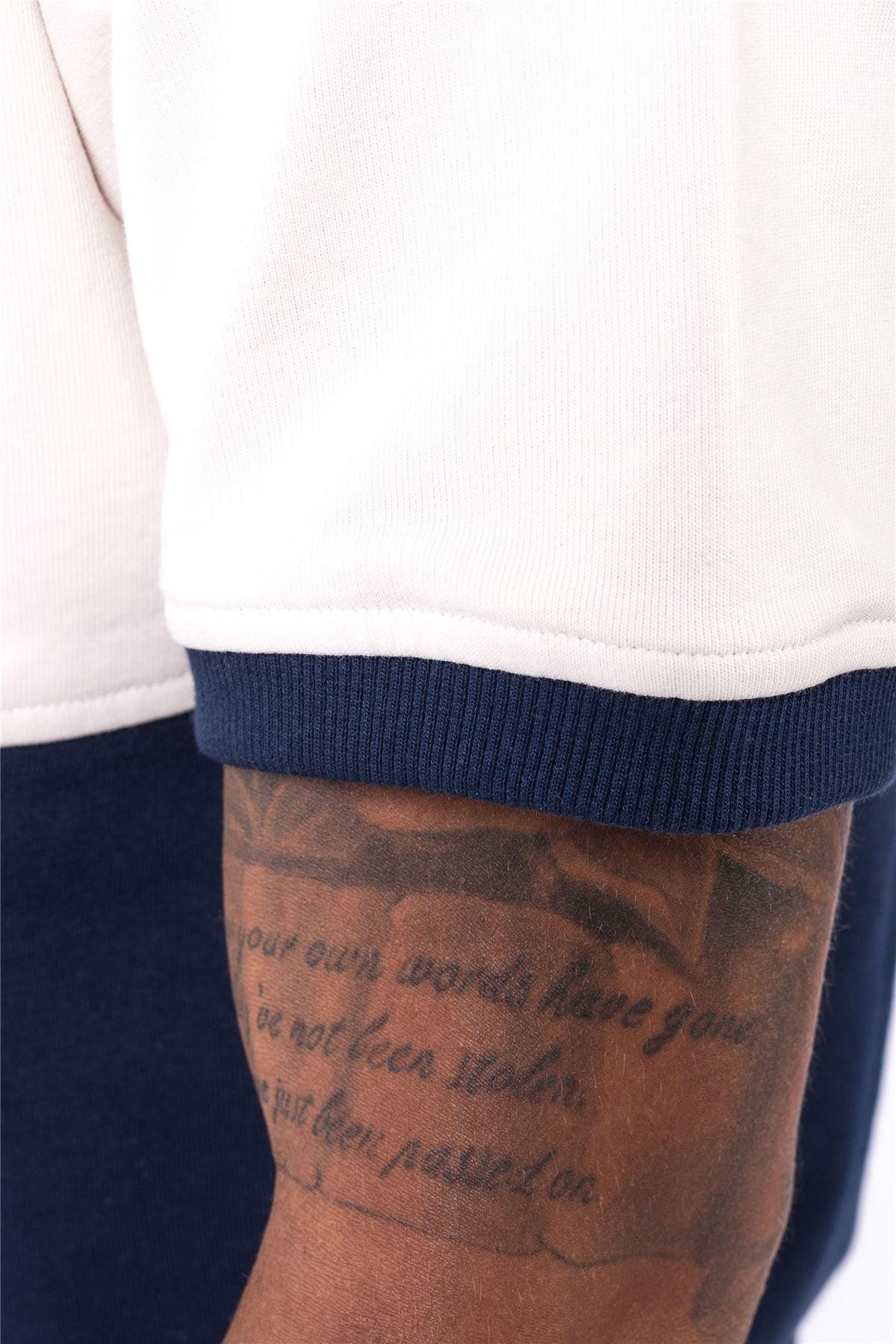 Jog On London: Premium Lightweight Short Sleeve Cream/Navy Panel Sweatshirt