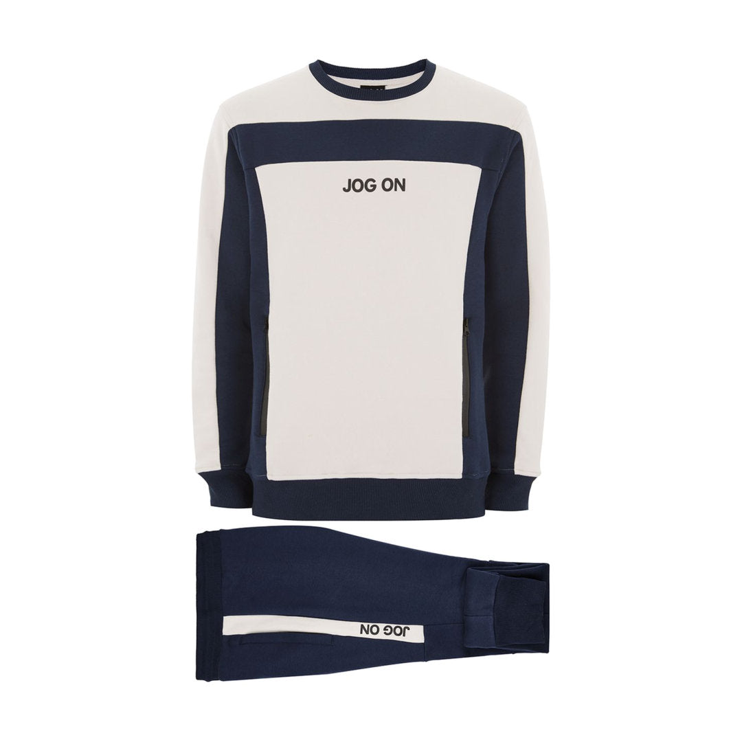 Premium Navy And Cream Sweatshirt And Joggers Co-Ordinated Set