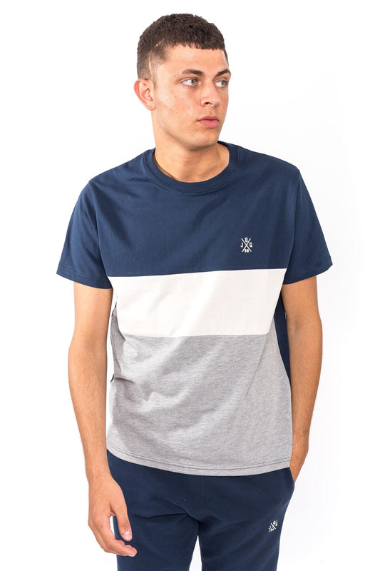 Jog On London: Premium Lightweight Short Sleeve Panel Navy/Cream/Grey T-shirt
