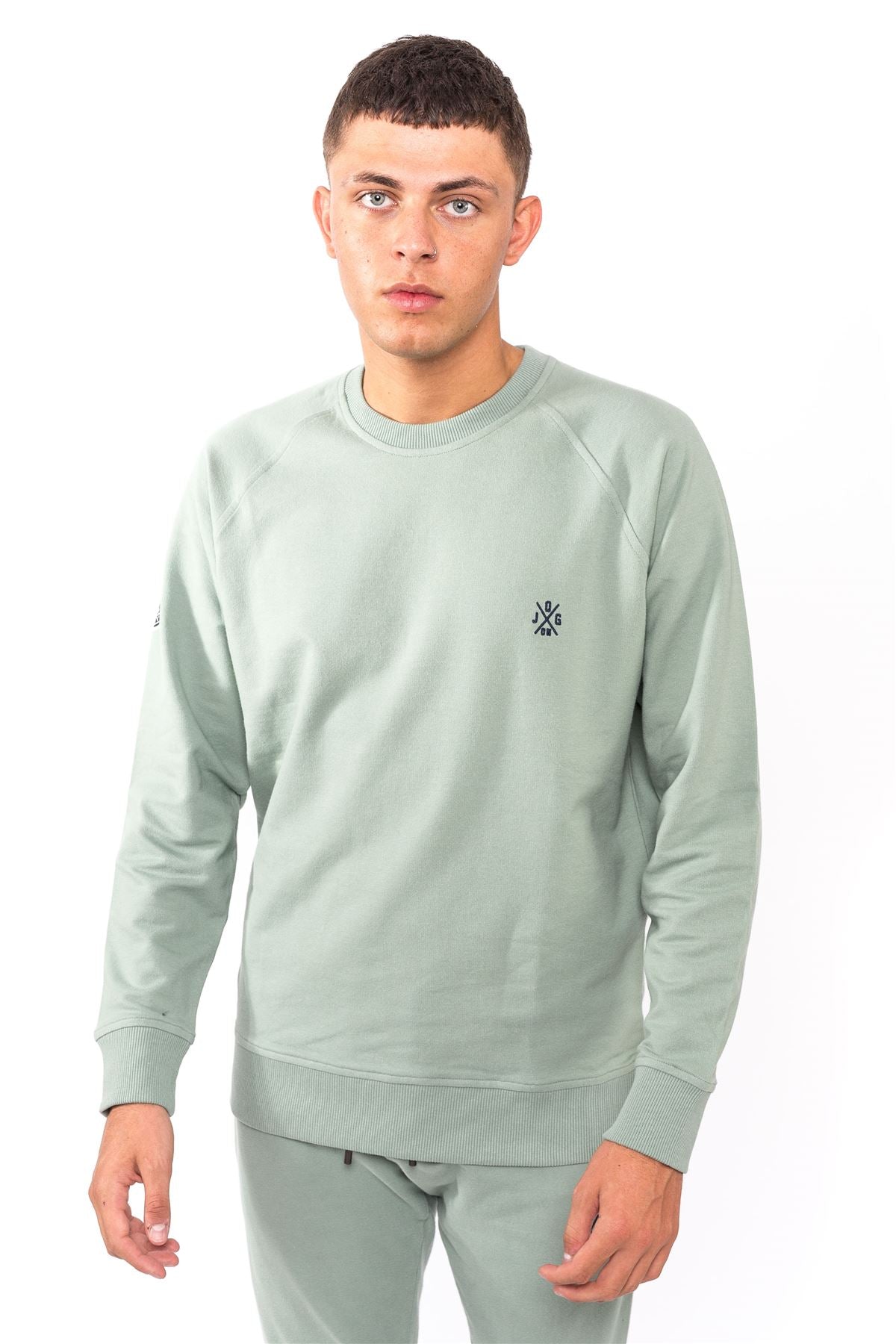 Jog On London: Premium Lightweight Long-sleeved Sage Green Raglan Sweatshirt