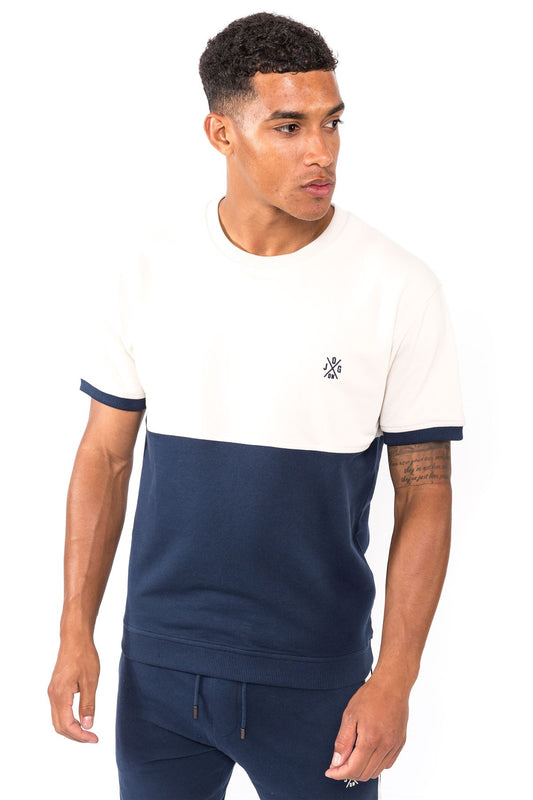 Jog On London: Premium Lightweight Short Sleeve Cream/Navy Panel Sweatshirt